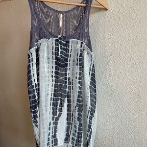 Stylish Boho Sheer Blouse Blue Tie-dye